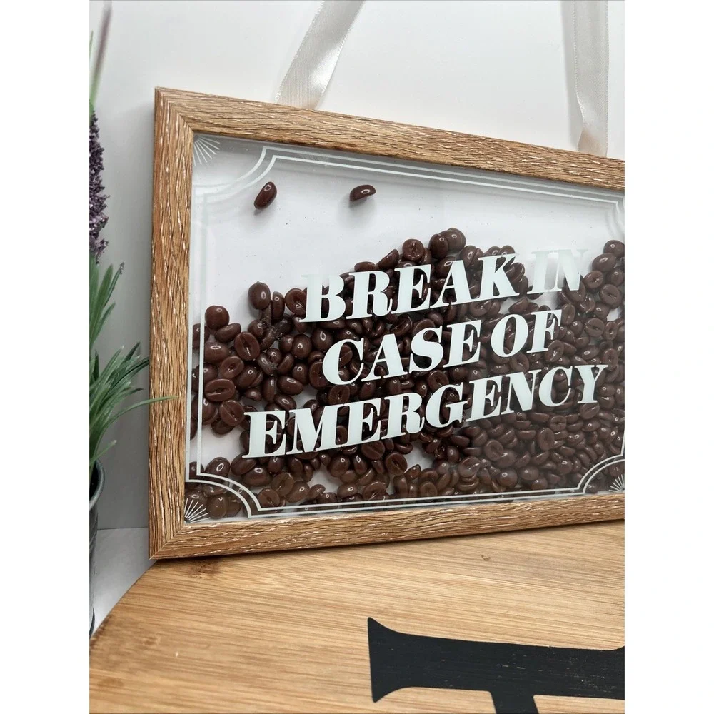 Coffee Beans Picture Framed Wall Art Box Break In Case of Emergency Cafe Shop 3D